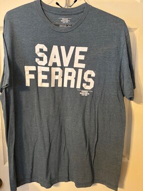 SAVE FERRIS Men's Short Sleeve Heather Blue Graphic Tee